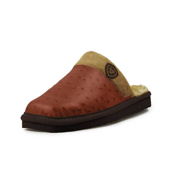NEW ARIAT men\'s silversmith exotic ostrich print slipper in cognac main image 5